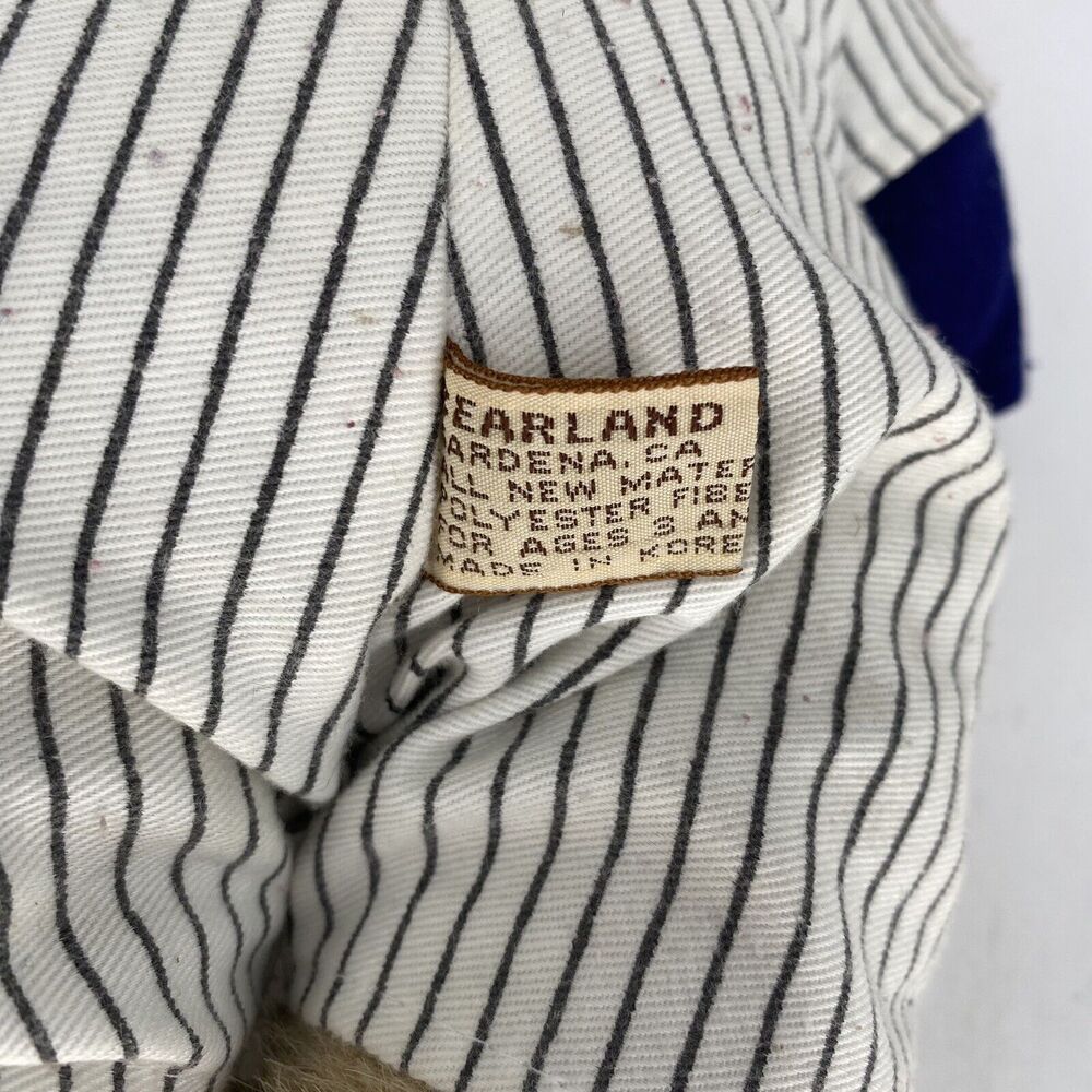 Vintage Bearland Baseball Teddy Bear Plush Pinstripe Uniform Leather Glove Toy - Picture 5 of 9